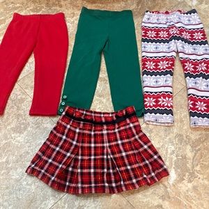 2/$10 Bundle of 3 Girls Winter Leggings and 1 Plaid Skort - Size 3T